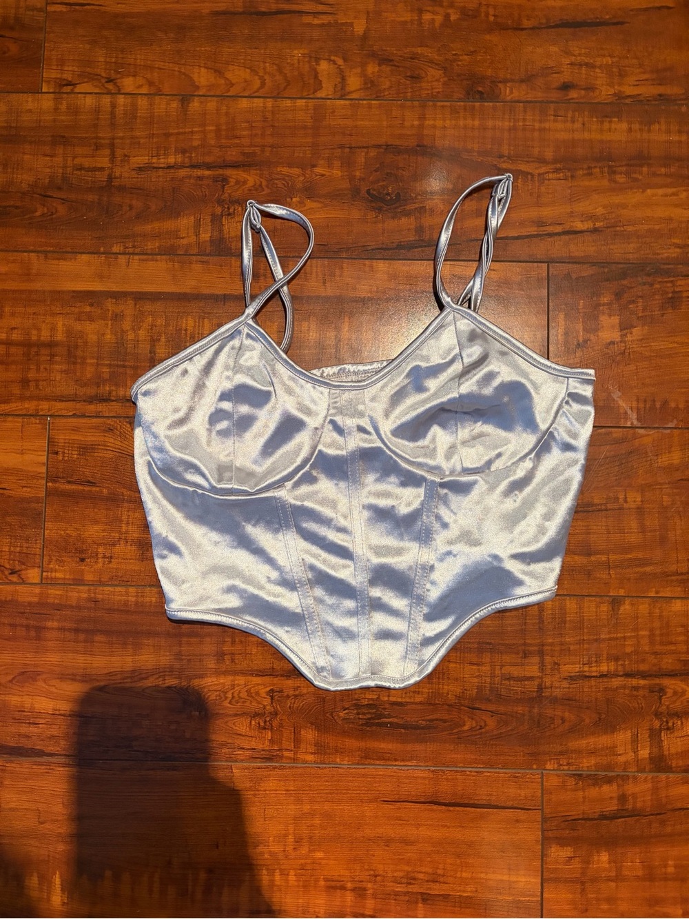 SHEIN Silver Satin Corset Crop Top with Spaghetti Straps | Size Small